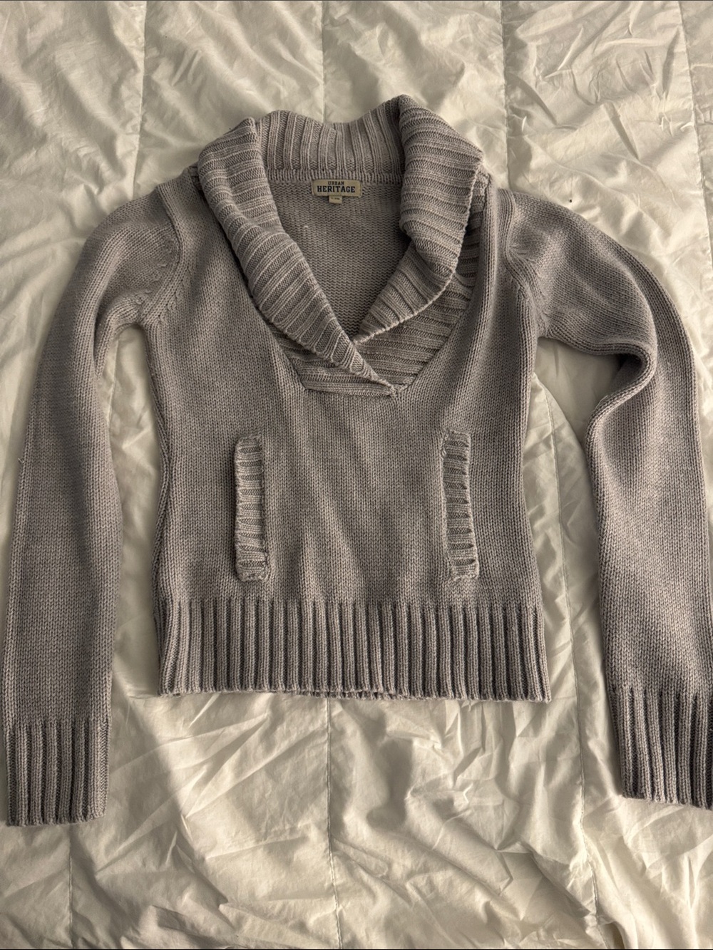 Urban Heritage Light Gray Shawl Collar Knit Sweater